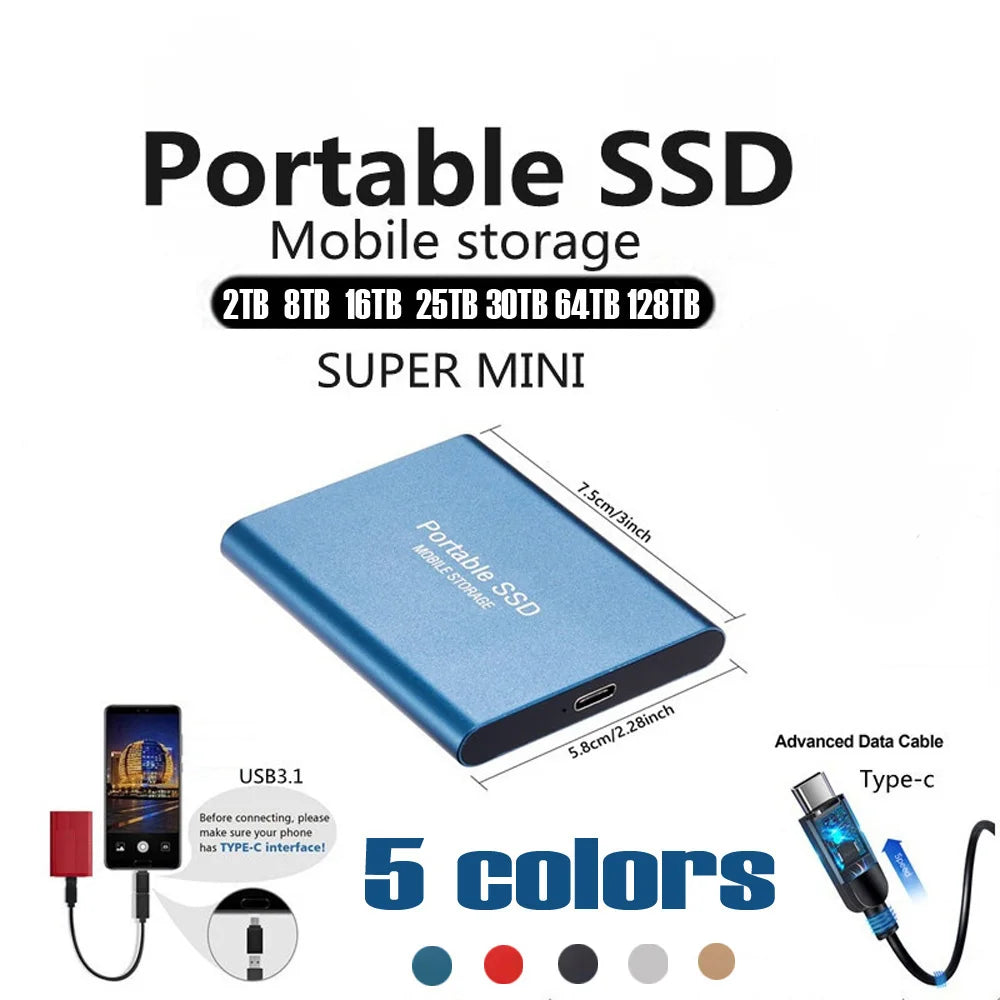 1TB External SSD Portable Hard Drive USB 3.1 Type-C Fast Storage Plug Play for Laptop Mac PC Student Daily Use