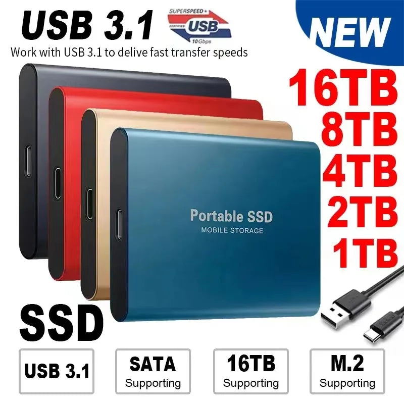 1TB External SSD Portable Hard Drive USB 3.1 Type-C Fast Storage Plug Play for Laptop Mac PC Student Daily Use