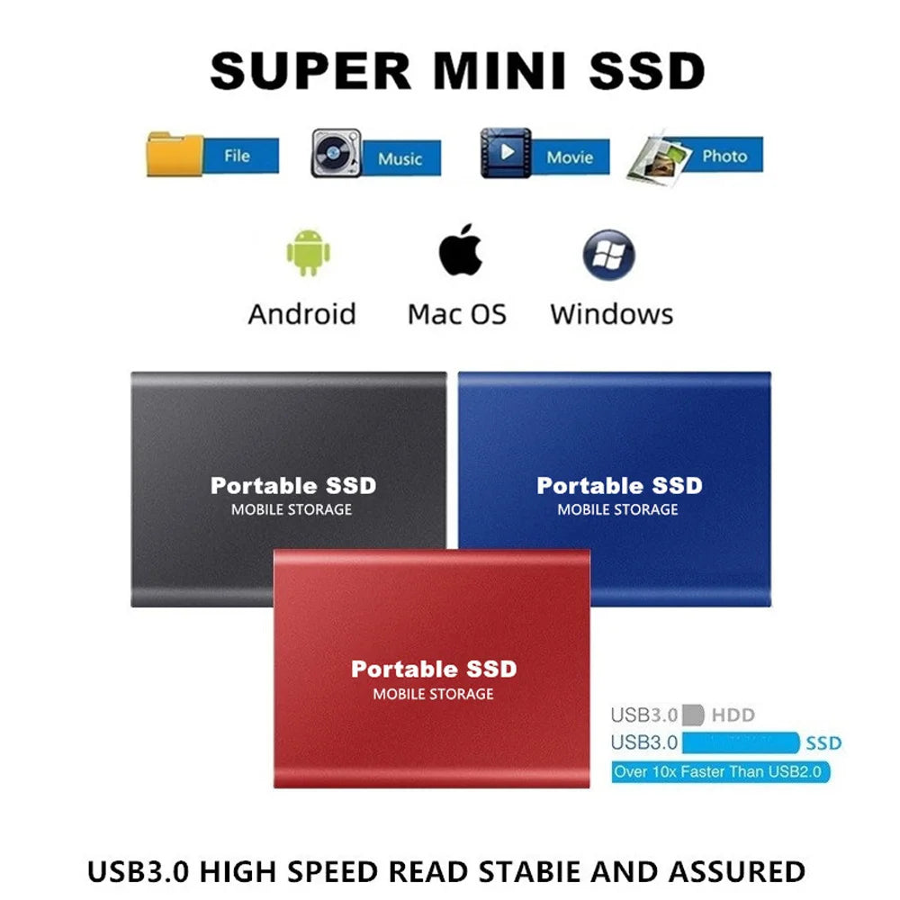 1TB External SSD Portable Hard Drive USB 3.1 Type-C Fast Storage Plug Play for Laptop Mac PC Student Daily Use